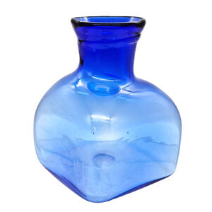 Cobalt Blue Hand-Blown Art Glass Vase Jug Blenko Boda Square Style Rare